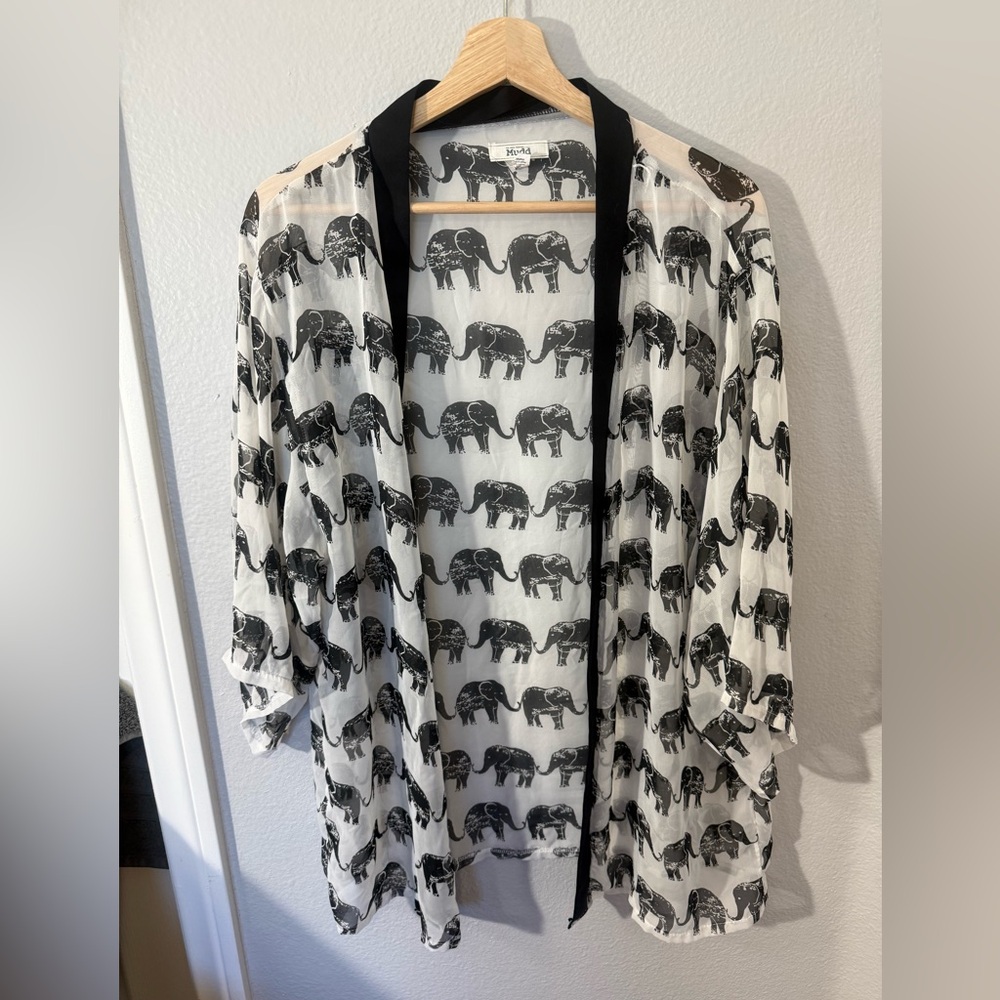 MUDD Black and White Elephant Print Kimono